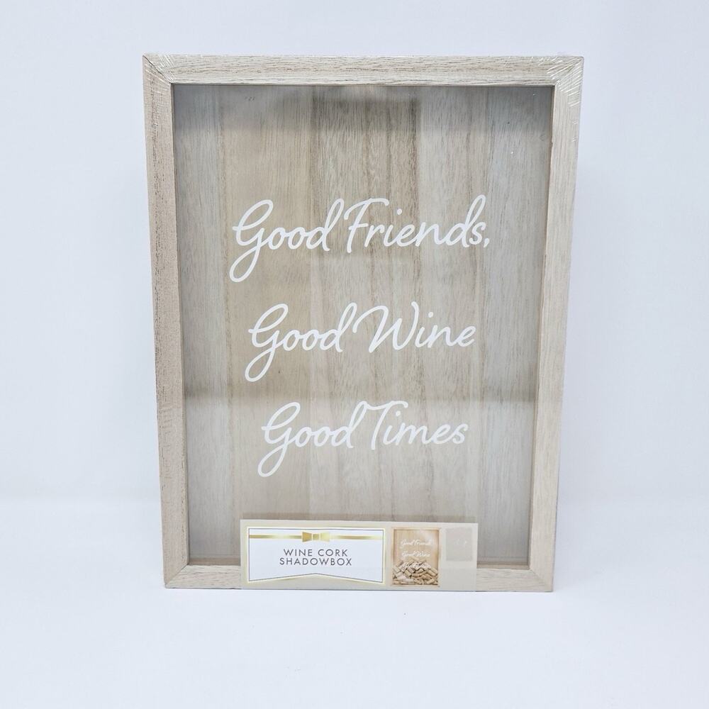 New Wine Cork 13”x10” Shadow Box Decor Frame Good Friends Good Wine Good Times